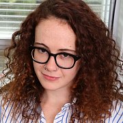 Curly Red Hair Amateur With Freckles Wearing Glasses